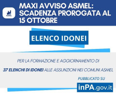 MAXI AVVISO ASMEL: SCADENZA PROROGATA AL 15 OTTOBRE